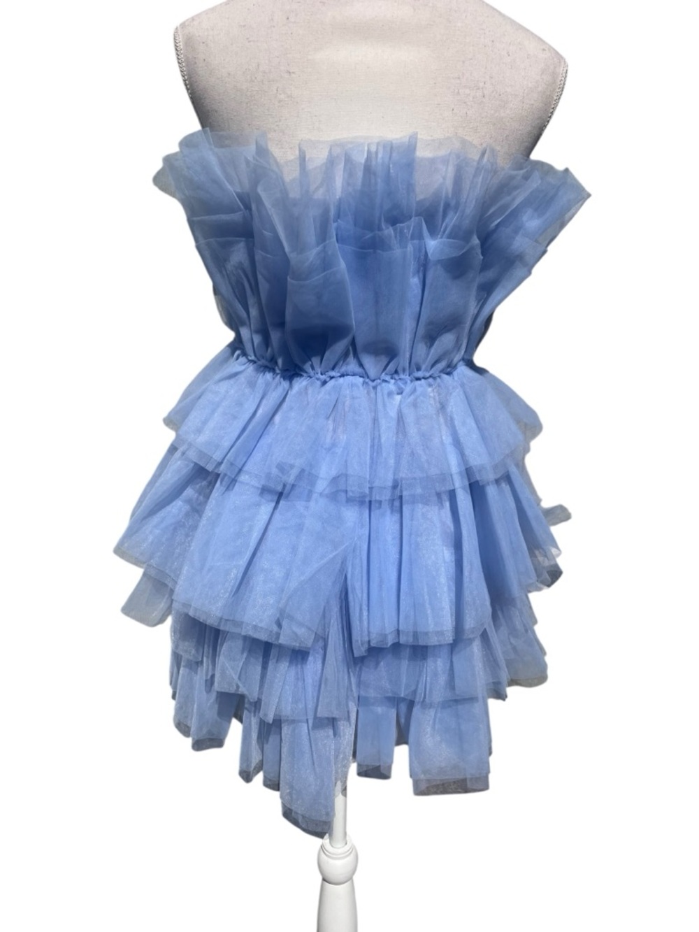 Mable Dusty Blue Tulle Mini Dress Strapless Tiered Ruffle Party Prom M - Picture 4 of 11